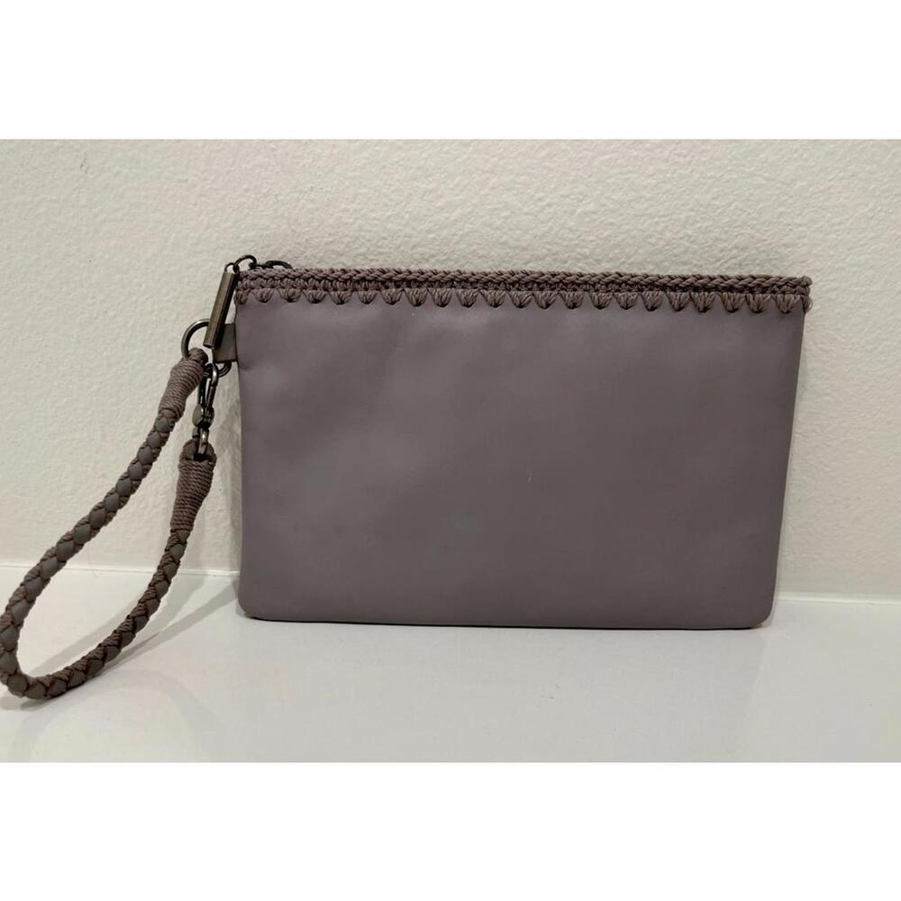 The Sak Leather Wristlet With Braided Handle   - Grey Blue - Euc